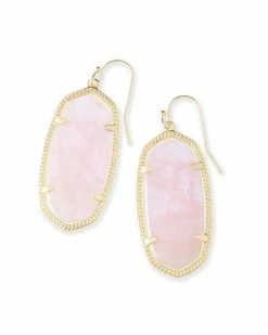 Kendra Scott Elle Gold Drop Earrings In Rose Quartz