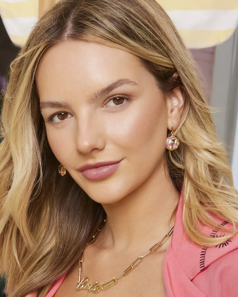 Barbie™ X Kendra Scott Gold Drop Earrings In Pink Iridescent Glitter Glass 2 Barbie™ X Kendra Scott Gold Drop Earrings In Pink Iridescent Glitter Glass - Image 2