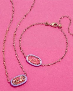 Barbie™ X Kendra Scott Gold Elisa Satellite Reversible Necklace In Pink Iridescent Glitter Glass -Demi-Fine Jewelry Shop Kendra Scott Barbie Elisa Satellite Necklace Pink Iridescent Glitter Glass Gold 03