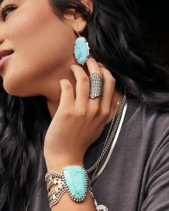 Kendra Scott Baroque Ella Vintage Silver Drop Earrings In Variegated Dark Teal Magnesite -Demi-Fine Jewelry Shop Kendra Scott Baroque Elle Drop Earring Teal Howlite Vintage Silver 00