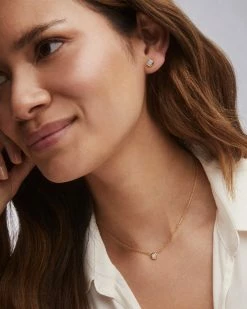 Kendra Scott Davie 18k Gold Vermeil Stud Earrings In Aquamarine -Demi-Fine Jewelry Shop Kendra Scott Birthstone October Davie Pendant Necklace 18k Gold Vermeil White Opal 00