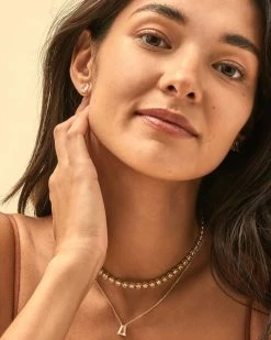 Kendra Scott Carmen Gold Tennis Necklace In White Crystal -Demi-Fine Jewelry Shop Kendra Scott Carmen Blair Necklace Set White Crystal Gold 00