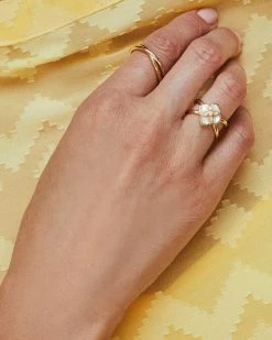 Kendra Scott Dira Stone Gold Double Band Ring In Ivory Mix -Demi-Fine Jewelry Shop Kendra Scott Dira Stone Band Ring Ivory Opal Champagne Gold 00