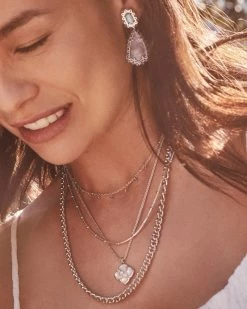 Kendra Scott Dira Stone Silver Short Pendant Necklace In Ivory Mix -Demi-Fine Jewelry Shop Kendra Scott Dira Stone Pendant Necklace Rose Opal Champagne Rhodium 01