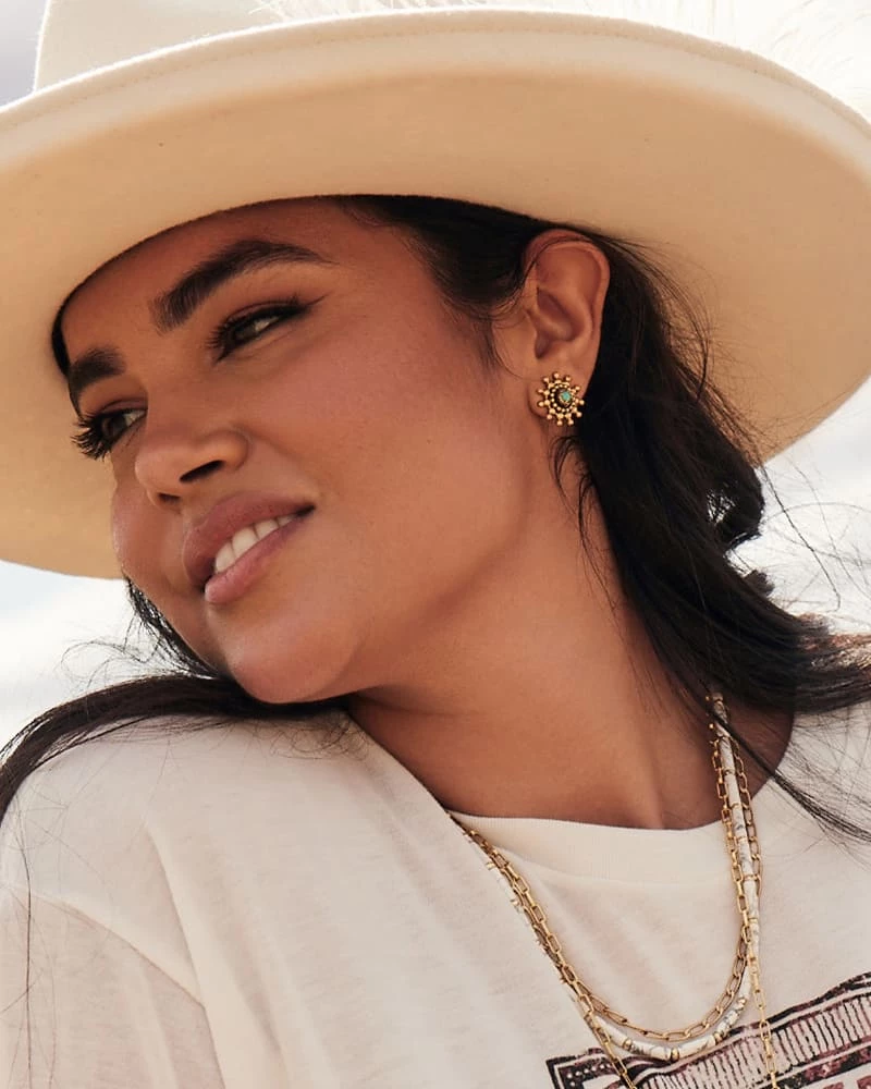 Kendra Scott Dryden Vintage Gold Stud Earrings In Variegated Turquoise Magnesite 3 Kendra Scott Dryden Vintage Gold Stud Earrings In Variegated Turquoise Magnesite - Image 3