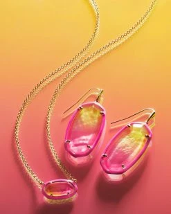 Kendra Scott Elisa Gold Enamel Framed Short Pendant Necklace In Sunset Ombre Illusion -Demi-Fine Jewelry Shop Kendra Scott Elisa Enamel Pendant Necklace Yellow Pink Gold 00