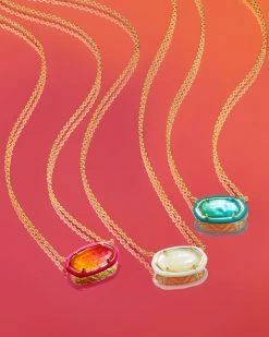 Kendra Scott Elisa Gold Enamel Framed Short Pendant Necklace In Sunset Ombre Illusion -Demi-Fine Jewelry Shop Kendra Scott Elisa Enamel Pendant Necklace Yellow Pink Gold 01