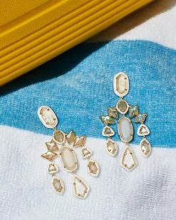 Kendra Scott Greta Gold Statement Earrings In Ivory Mix -Demi-Fine Jewelry Shop Kendra Scott Greta Statement Earring Ivory Mop Gold 01