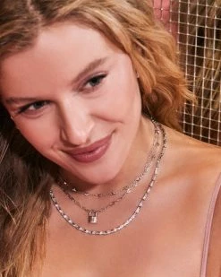 Kendra Scott Jess Small Lock Chain Necklace In Silver -Demi-Fine Jewelry Shop Kendra Scott Jessie Tiny Locket Necklace Rhodium 00