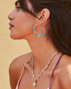 Kendra Scott Jovie Gold Beaded Hoop Earrings In Variegated Dark Teal Magnesite -Demi-Fine Jewelry Shop Kendra Scott Jovie Beaded Hoop Earring Dark Teal Gold 01