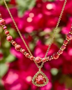 Kendra Scott Jovie Gold Beaded Strand Necklace In Bronze Veined Red And Fuchsia Magnesite -Demi-Fine Jewelry Shop Kendra Scott Jovie Beaded Strand Necklace Bronze Veined Red Fuschia Magnesite Gold 03