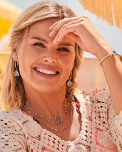 Kendra Scott Framed Kendall Gold Wire Drop Earrings In Teal Abalone -Demi-Fine Jewelry Shop Kendra Scott Kendall Wire Drop Earring Teal Abalone Gold 01