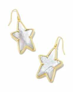 Kendra Scott Ada Gold Star Drop Earrings In Ivory Mother-of-Pearl