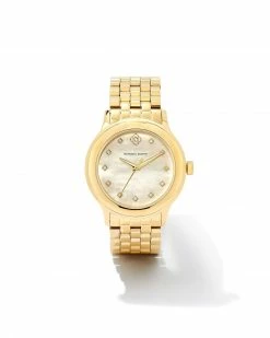 Kendra Scott Alex Gold Tone Stainless Steel 35mm Diamond Dial Watch In Ivory Mother-of-Pearl