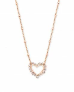 Kendra Scott Ari Heart Rose Gold Pendant Necklace In White Crystal