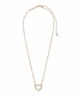 Kendra Scott Ari Heart Rose Gold Pendant Necklace In White Crystal -Demi-Fine Jewelry Shop kendra scott ari heart crystal pendant necklace rose gold white crystal 01 lg