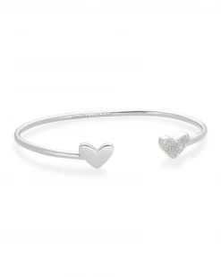 Kendra Scott Ari Heart Sterling Silver Cuff Bracelet In White Diamond -Demi-Fine Jewelry Shop kendra scott ari heart cuff bracelet sterling silver white diamond 01 lg
