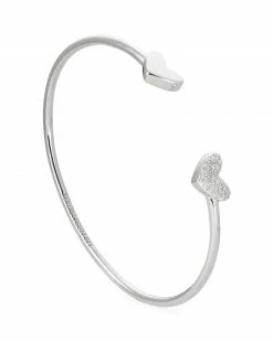 Kendra Scott Ari Heart Sterling Silver Cuff Bracelet In White Diamond -Demi-Fine Jewelry Shop kendra scott ari heart cuff bracelet sterling silver white diamond 02 lg