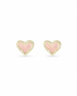 Kendra Scott Ari Heart Gold Stud Earrings In Rose Quartz