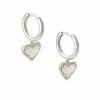 Kendra Scott Ari Heart Silver Huggie Earrings In Ivory Mother-of-Pearl