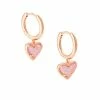 Kendra Scott Ari Heart Rose Gold Huggie Earrings In Light Pink Drusy