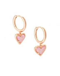 Kendra Scott Ari Heart Rose Gold Huggie Earrings In Light Pink Drusy