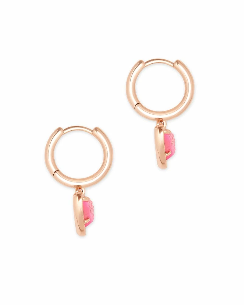 Kendra Scott Ari Heart Rose Gold Huggie Earrings In Light Pink Drusy 2 Kendra Scott Ari Heart Rose Gold Huggie Earrings In Light Pink Drusy - Image 2