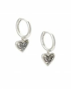 Kendra Scott Ari Heart Silver Huggie Earrings In Platinum Drusy