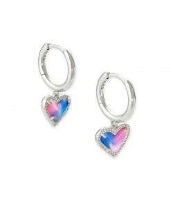 Kendra Scott Ari Heart Silver Huggie Earrings In Watercolor Illusion