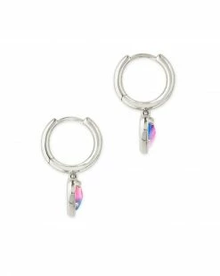 Kendra Scott Ari Heart Silver Huggie Earrings In Watercolor Illusion -Demi-Fine Jewelry Shop kendra scott ari heart huggie earrings rhodium watercolor 01 lg