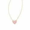 Kendra Scott Ari Heart Gold Pendant Necklace In Bubblegum Pink Kyocera Opal