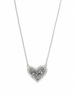 Kendra Scott Ari Heart Silver Pendant Necklace In Platinum Drusy