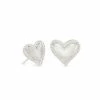 Kendra Scott Ari Heart Silver Stud Earrings In Ivory Mother-of-Pearl