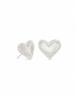 Kendra Scott Ari Heart Silver Stud Earrings In Ivory Mother-of-Pearl