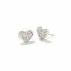 Kendra Scott Ari Silver Pave Crystal Heart Earrings In White Crystal