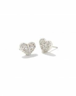 Kendra Scott Ari Silver Pave Crystal Heart Earrings In White Crystal