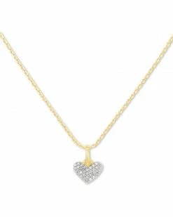 Kendra Scott Ari Pave Heart 18k Yellow Gold Vermeil Charm Necklace In White Diamond