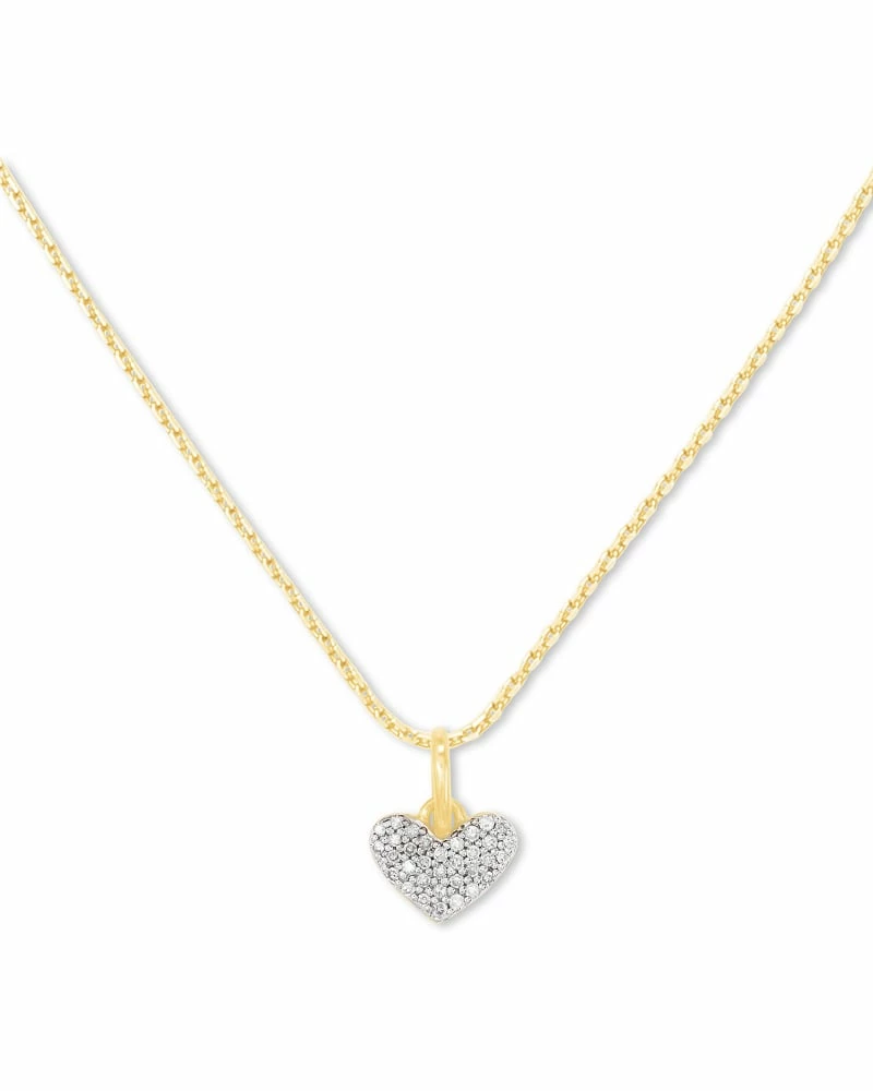 Kendra Scott Ari Pave Heart 18k Yellow Gold Vermeil Charm Necklace In White Diamond 1 Kendra Scott Ari Pave Heart 18k Yellow Gold Vermeil Charm Necklace In White Diamond
