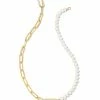 Kendra Scott Ashton Gold Half Chain Necklace In White Pearl