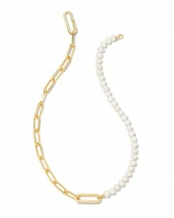 Kendra Scott Ashton Gold Half Chain Necklace In White Pearl