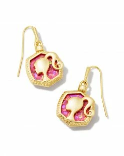 Barbie™ X Kendra Scott Gold Drop Earrings In Pink Iridescent Glitter Glass