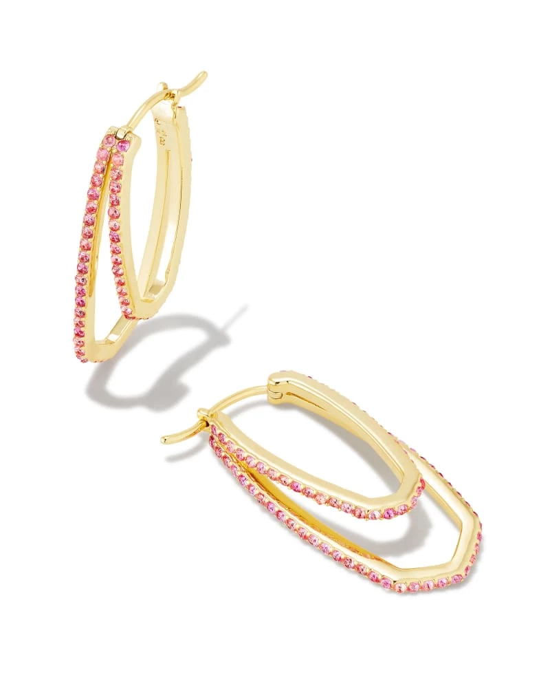 Barbie™ X Kendra Scott Gold Hoop Earrings In Pink Crystal 1 Barbie™ X Kendra Scott Gold Hoop Earrings In Pink Crystal