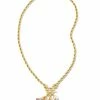 Barbie™ X Kendra Scott Gold Pearl Charm Convertible Necklace In Pink Iridescent Glitter Glass
