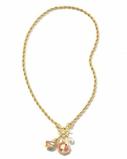 Barbie™ X Kendra Scott Gold Pearl Charm Convertible Necklace In Pink Iridescent Glitter Glass