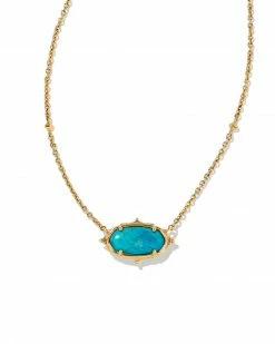 Kendra Scott Baroque Elisa Vintage Gold Pendant Necklace In Variegated Dark Teal Magnesite
