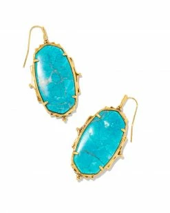 Kendra Scott Baroque Ella Vintage Gold Drop Earrings In Variegated Dark Teal Magnesite