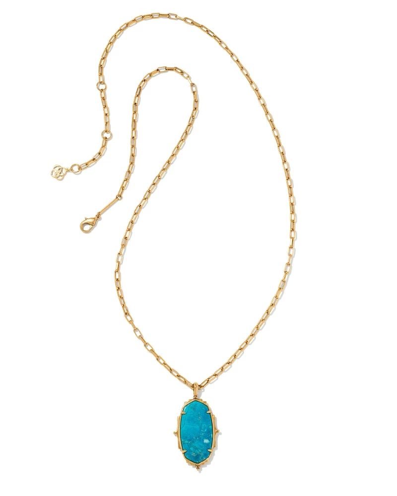 Kendra Scott Baroque Ella Vintage Gold Long Pendant Necklace In Variegated Dark Teal Magnesite 2 Kendra Scott Baroque Ella Vintage Gold Long Pendant Necklace In Variegated Dark Teal Magnesite - Image 2