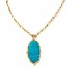 Kendra Scott Baroque Ella Vintage Gold Long Pendant Necklace In Variegated Dark Teal Magnesite