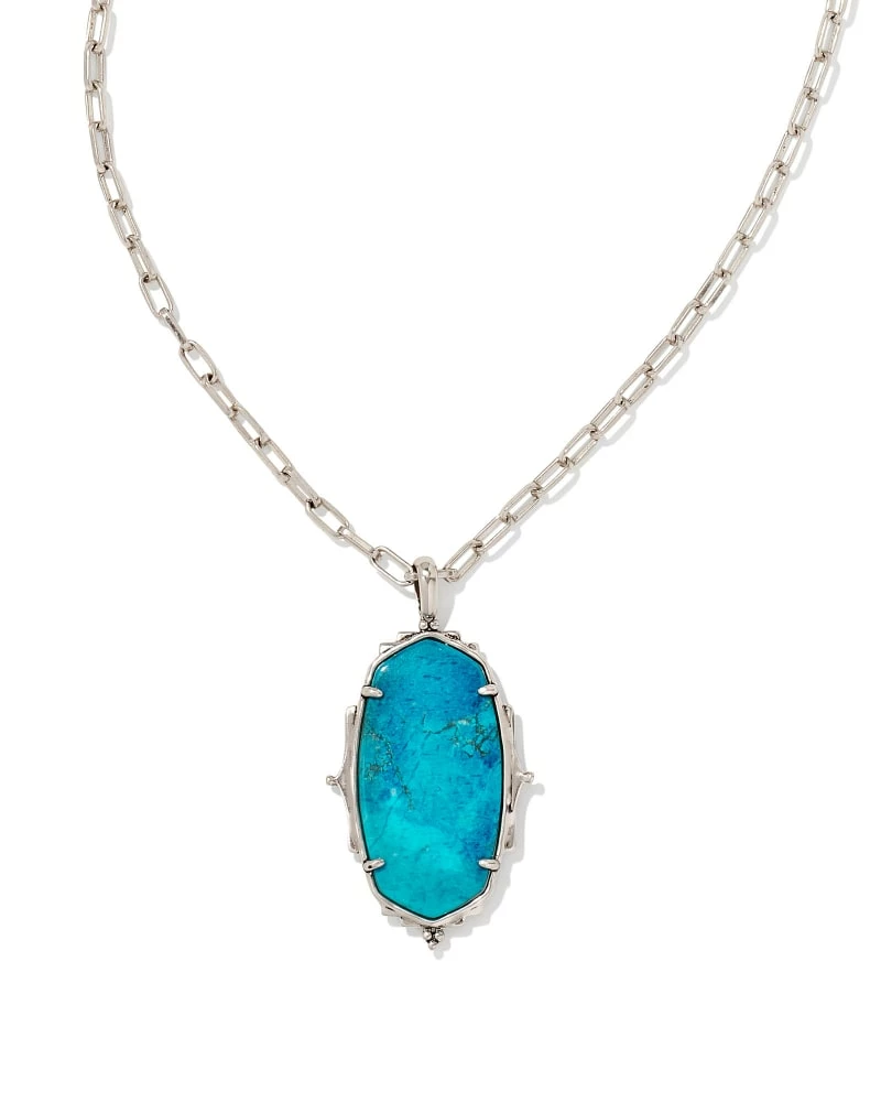 Kendra Scott Baroque Ella Vintage Silver Long Pendant Necklace In Variegated Dark Teal Magnesite 1 Kendra Scott Baroque Ella Vintage Silver Long Pendant Necklace In Variegated Dark Teal Magnesite