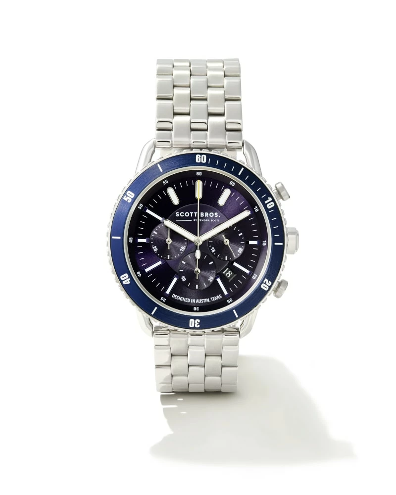 Kendra Scott Beck Stainless Steel 44mm Chronograph Watch In Blue 1 Kendra Scott Beck Stainless Steel 44mm Chronograph Watch In Blue